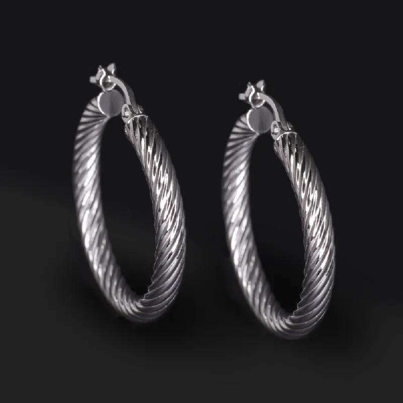 women’s custom earrings-14K WHITE GOLD HOOP EARRINGS TWISTED EVERYDAY JEWELRY CLASSIC ANNIVERSARY GIFT