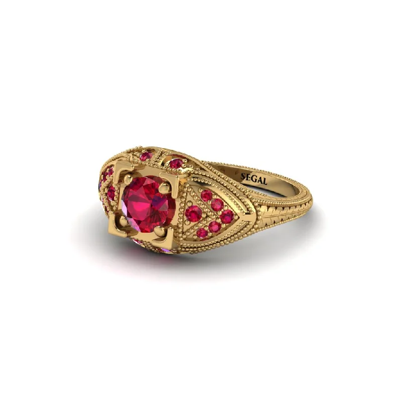 women’s floral engagement rings-Round Ruby Filigree Art Deco Vintage Engagement Ring - Bree No. 55