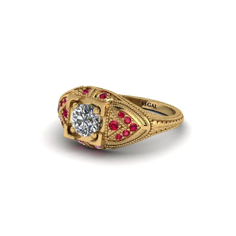 women’s unique vintage engagement rings-Round Diamond Filigree Art Deco Vintage Engagement Ring - Bree No. 46