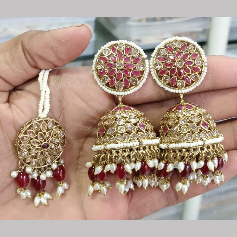 women’s dangly earrings-Rani Sati Jewels Gold Plated Reverse AD Jhumki Earrings With Maangtikka