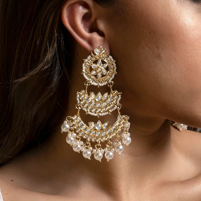 women’s hoop earrings with pearls-Gehana Mahal Gold Plated Kundan And Pearl Dangler Earrings