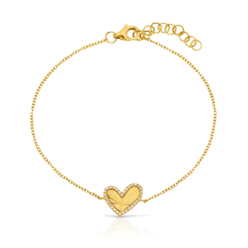 women’s luxury bracelets-Fluted Asymmetrical Diamond Heart Bracelet