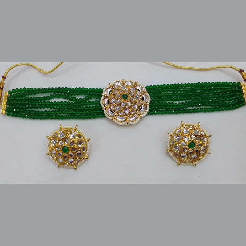 women’s matching necklaces and earrings-Midas Touch Gold Plated Kundan Stone And Beads Choker Necklace Set