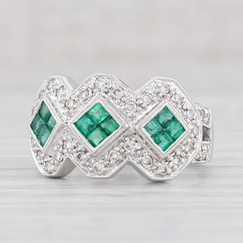 women’s square engagement rings-0.93ctw Emerald Diamond Ring 14k White Gold Size 6.75