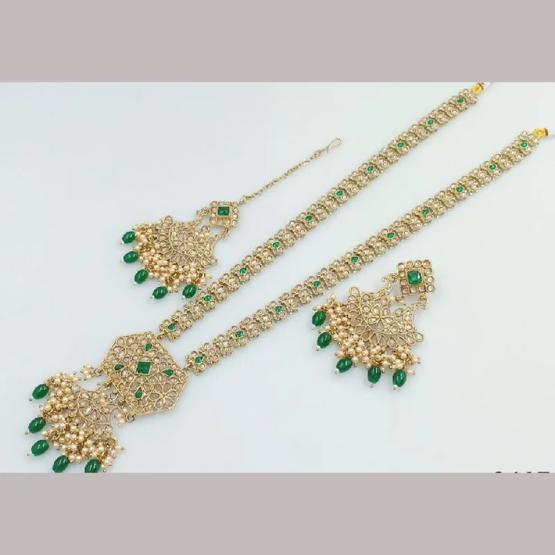 women’s affordable necklaces-Manisha Jewellery Gold  Plated Kundan Stone And Beads Long Necklace Set