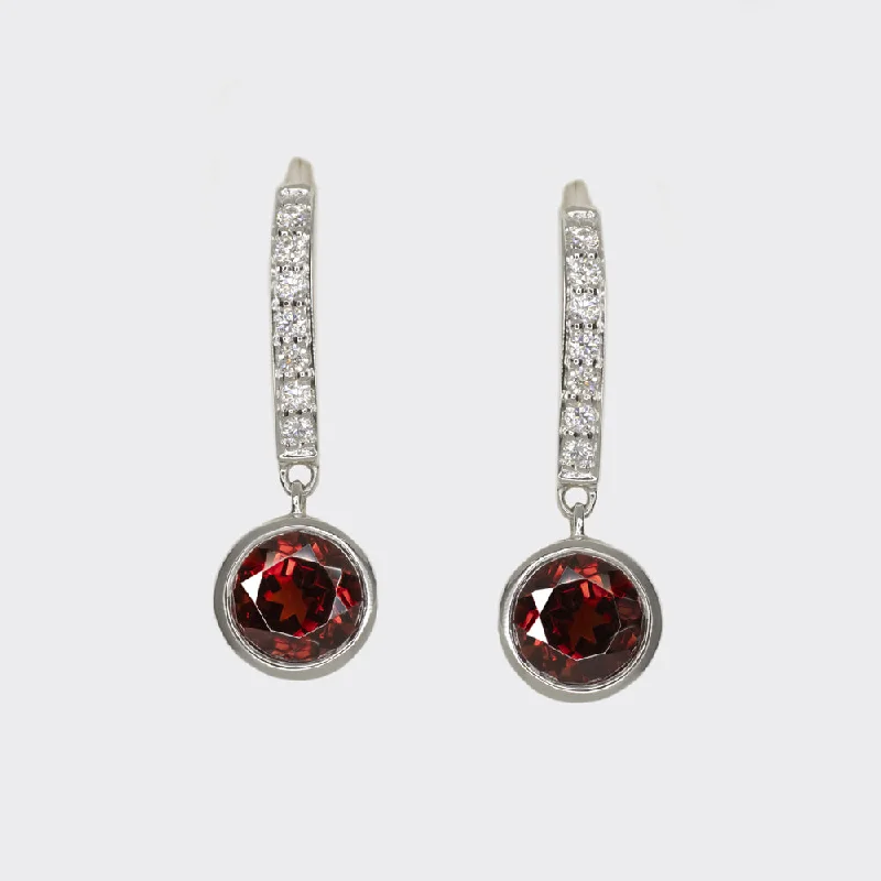 women’s cubic zirconia earrings-3.44ct GARNET DIAMOND DROP EARRINGS NATURAL RED 14k WHITE GOLD CLASSIC DANGLE