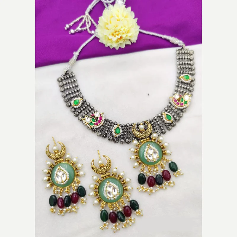 women’s personalized necklaces-Fancyla 2 Tone Plated Kundan Stone And Pearls Necklace Set