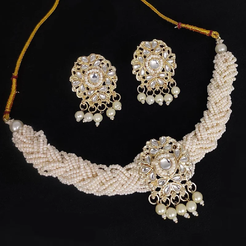 women’s moonstone necklaces-Lucentarts Jewellery Gold Plated Kundan And Pearl Choker Necklace Set