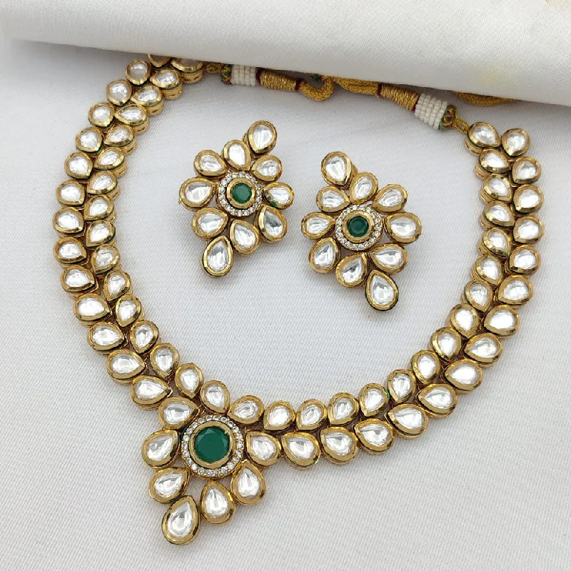 women’s simple gold necklaces-Jewel Addiction Gold Plated Polki Kundan Necklace Set