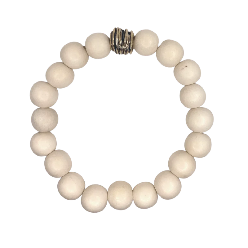 women’s heart-shaped bracelets-Gold Artisan Wire Bead White Wood Round 10mm Bracelet