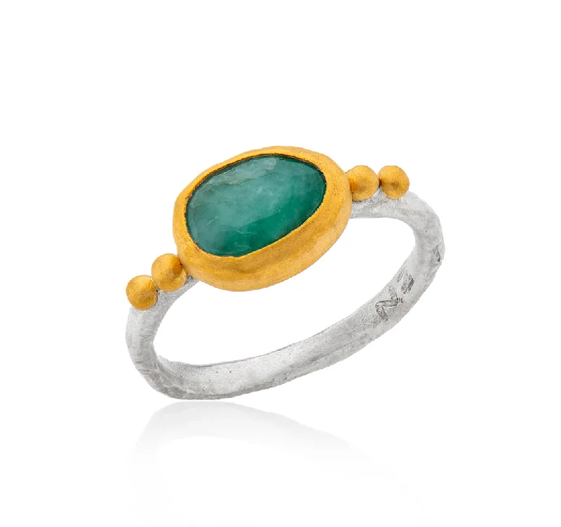 women’s designer rings-Nava Zahavi Yellow Gold Emerald oval Ring