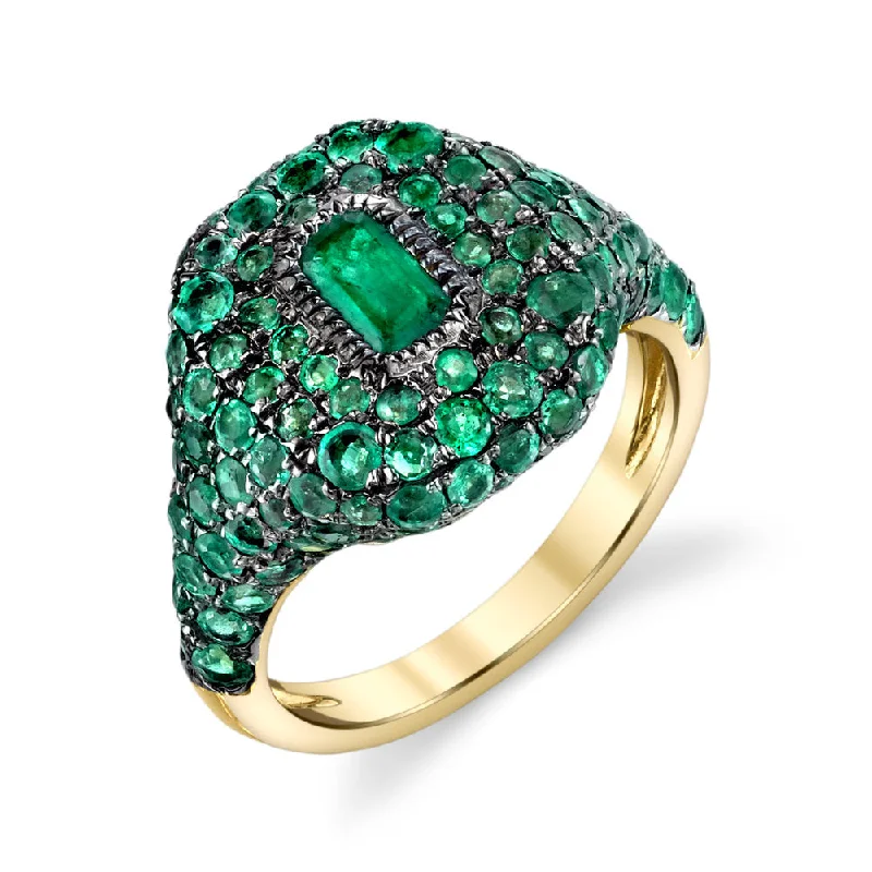 women’s gold wedding rings-EMERALD PAVE PINKY RING