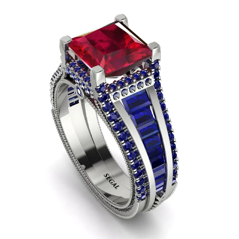 women’s halo engagement rings-Princess Geometric Ruby Engagement Ring - Marilyn No. 72