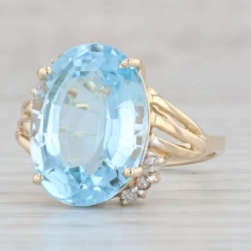 women’s customized engagement rings-10.29ctw Oval Blue Topaz Diamond Ring 14k Yellow Gold Size 7.25 Bypass