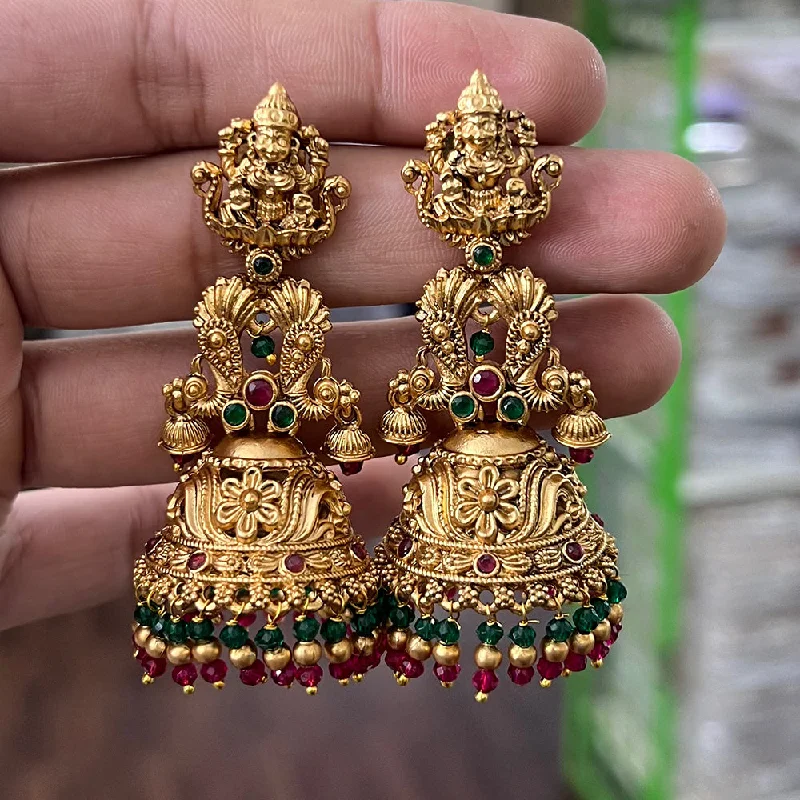 women’s flower earrings-Diksha Collection Gold Plated Pota Stone Temple Jhumki Earrings