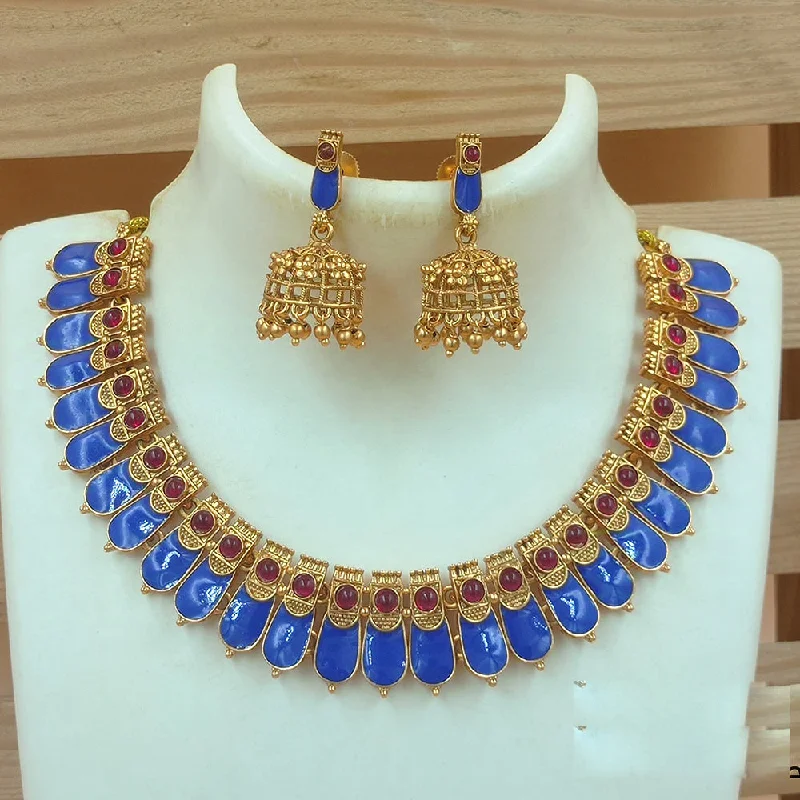 women’s fine gold necklaces-Joyful Jewel Art Matte Gold Plated Pota Stone And Meenakari Necklace Set