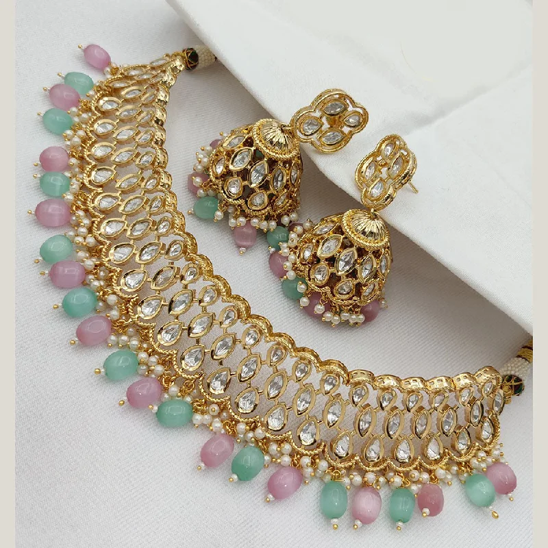 women’s statement gemstone necklaces-Jewel Addiction Gold Plated Polki Kundan Necklace Set