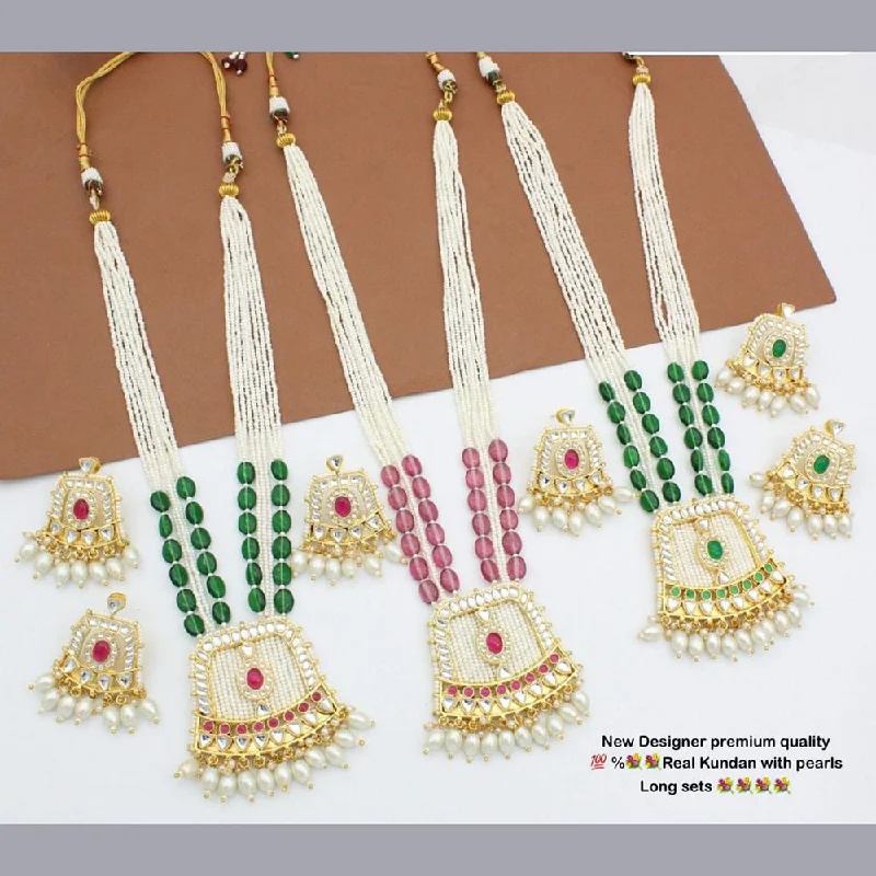 women’s name necklaces with gemstones-Manisha Jewellery Kundan And Pearls Long Necklace Set