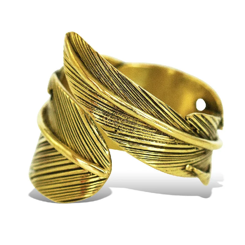 women’s statement rings-<span>RBR-001<span>: </span></span>Wrapped Feather Ring - Brass