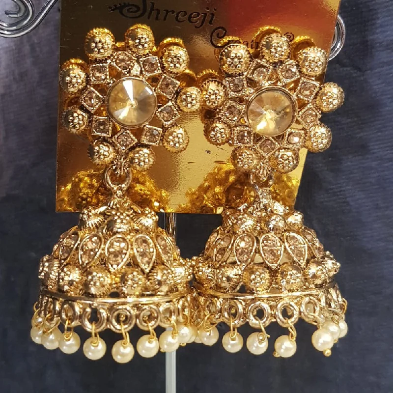 women’s vintage gold earrings-Shreeji Gold Plated Crystal Stone Jhumki Earrings