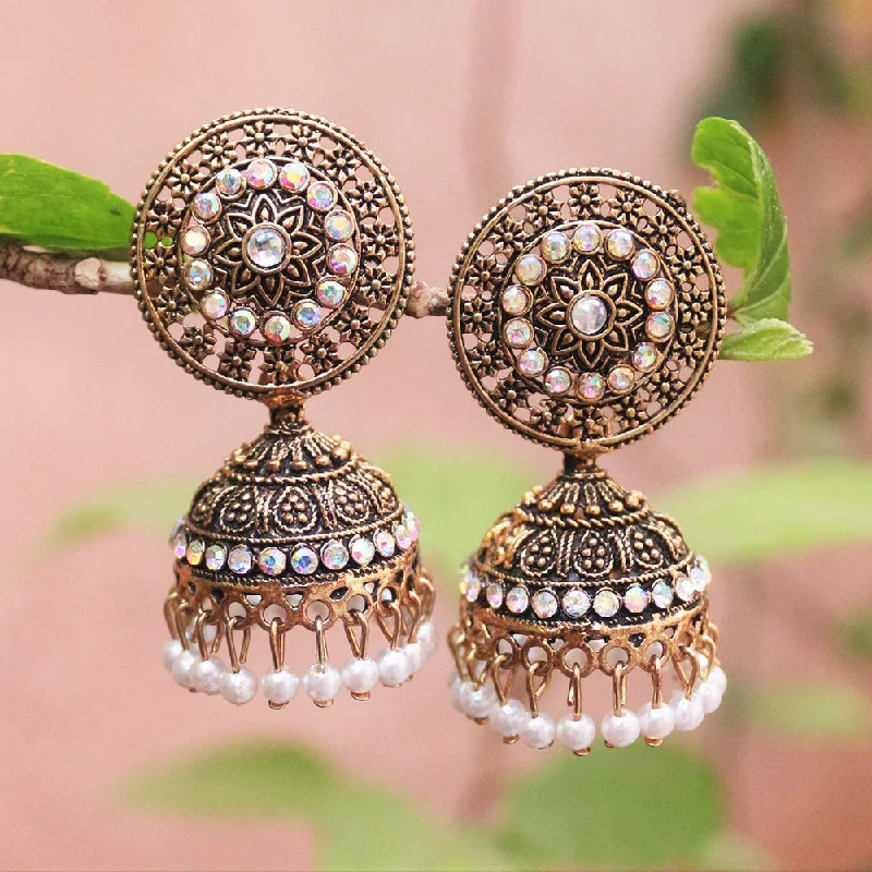 women’s silver dangling earrings-H K Fashion Antique Gold Austrian Stone And Beads Jhumki Earrings