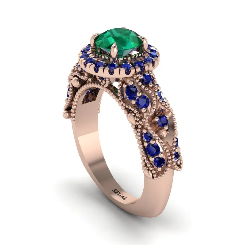 women’s square engagement rings-Exclusive Halo Emerald Milgrain Engagement Ring - Kendra No. 65