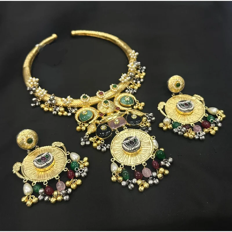 women’s gold pendant necklaces-Akruti Collection Gold Plated Pota Stone And Pearls Necklace Set