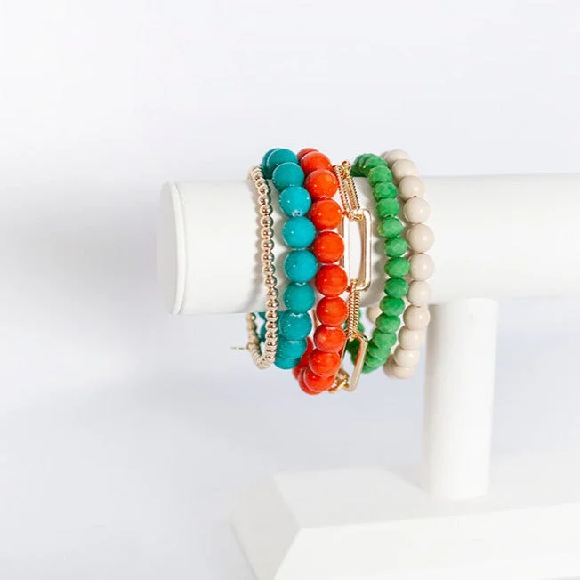 women’s beaded bangles-Terracotta Spring Bracelet Stack