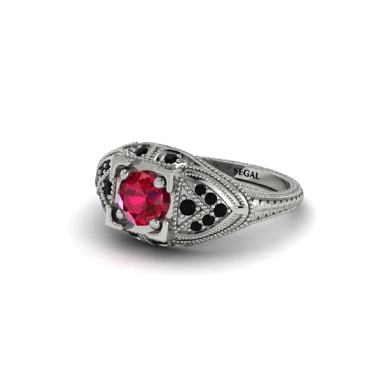 women’s classic princess cut engagement rings-Round Ruby Filigree Art Deco Vintage Engagement Ring - Bree No. 42