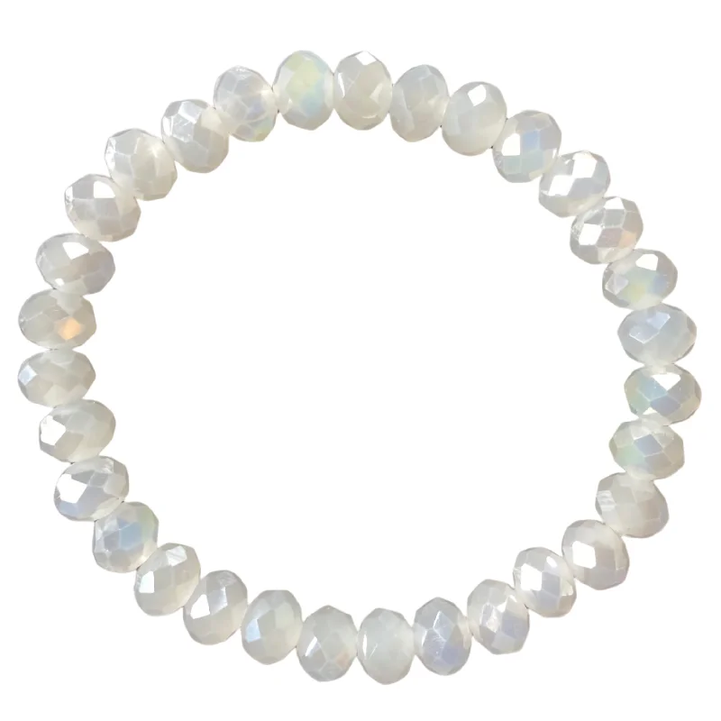 women’s anniversary bracelets-Milky Opal AB Faceted Rondelle 8mm Bracelet