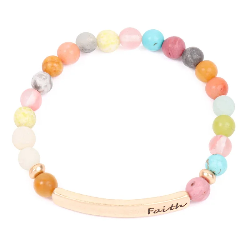 women’s black leather bracelets-Pastel Faith Bar Charm Beaded Bracelet