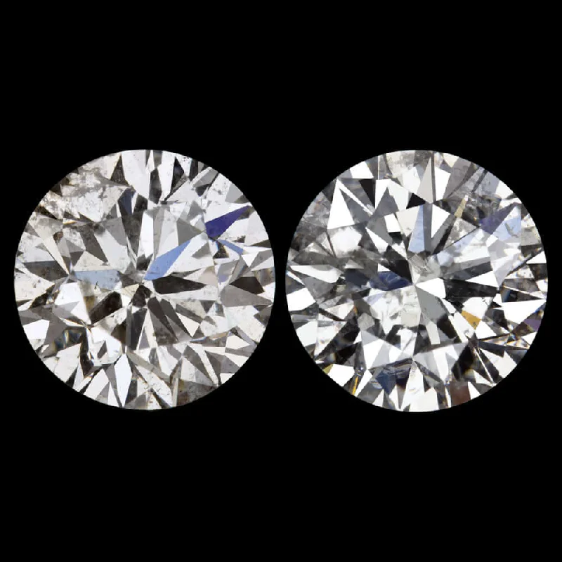 women’s heart stud earrings-3.05ct VERY GOOD CUT NATURAL DIAMOND STUD EARRINGS ROUND BRILLIANT PAIR 3 CARAT