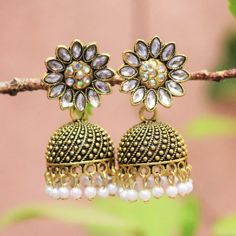 women’s large stud earrings-H K Fashion Gold Plated  Crystal Stone Jhumki Earrings