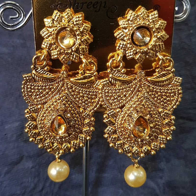 women’s gold drop earrings-Shreeji Gold Plated Crystal  Stone Dangler Earrings