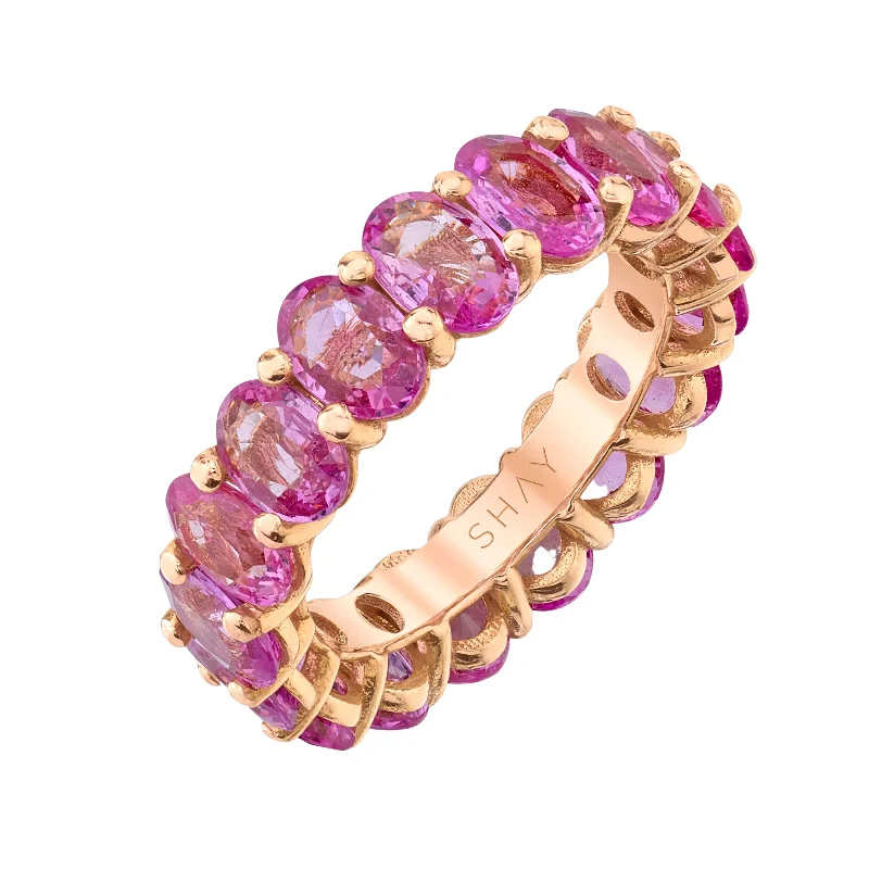 women’s adjustable gemstone rings-READY TO SHIP PINK SAPPHIRE OVAL ETERNITY BAND