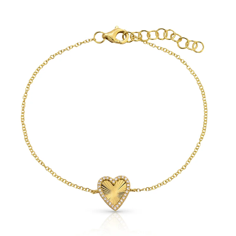 women’s vintage bracelets-Fluted Diamond Heart Bracelet