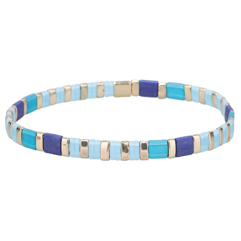 women’s engraved bangles-Scarlett Gold and Blues Tile Bracelet