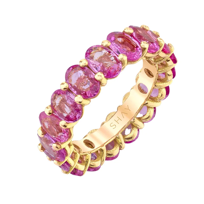 women’s bridal rings-PINK SAPPHIRE OVAL ETERNITY BAND