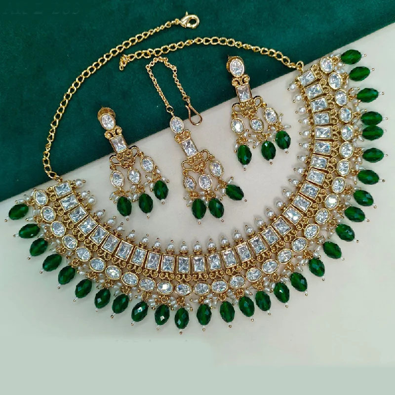 women’s long chain necklaces-Royal Kundan Jewellery Gold Plated Polki Kundan And Beads Necklace Set