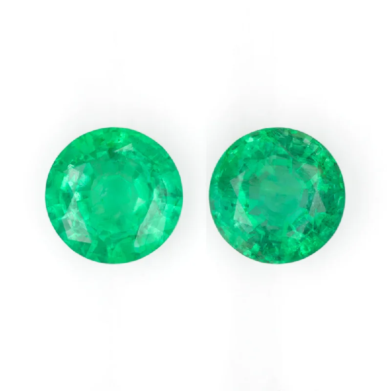 women’s vintage drop earrings-1.59ct EMERALD PAIR STUD EARRINGS 6mm ROUND CUT LOOSE NATURAL GEMSTONE 1.5ct