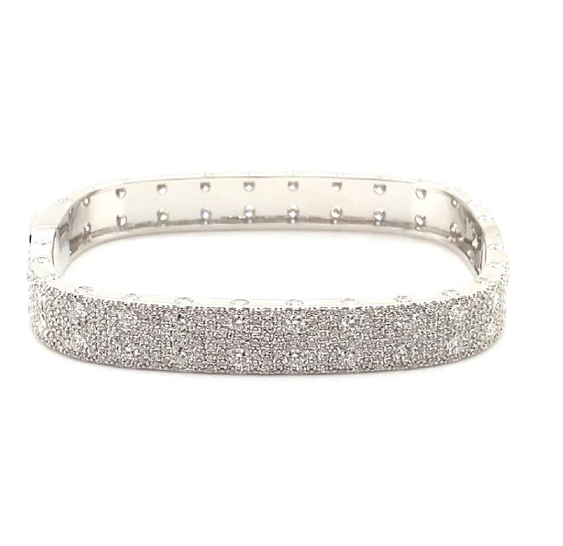 women’s silver bracelets-Double Sided Diamond Pave Hinged Bangle