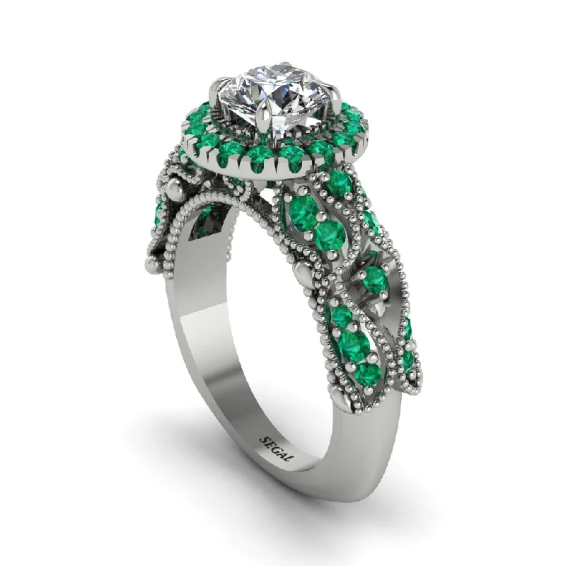 women’s multi-stone diamond engagement rings-Exclusive Halo Diamond Milgrain Engagement Ring - Kendra No. 18