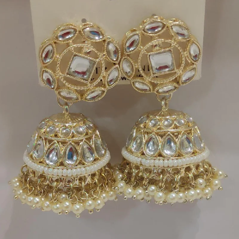 women’s simple silver earrings-Dhwani Gold Plated Kundan Stone Jhumki Earrings