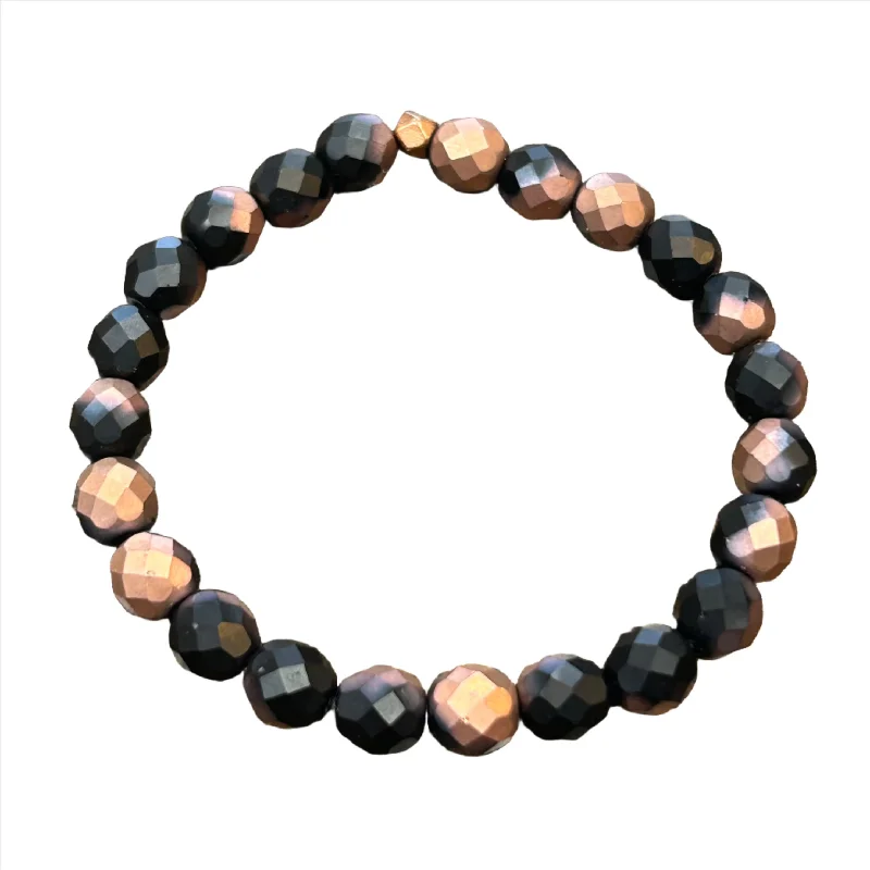 women’s charm bangles-Matte Black Copper Faceted 8mm Bracelet