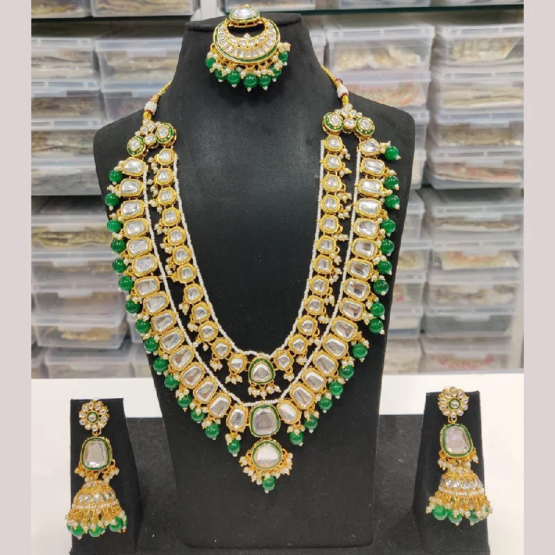 women’s charm necklaces-India Art Gold Plated Kundan Long Necklace Set