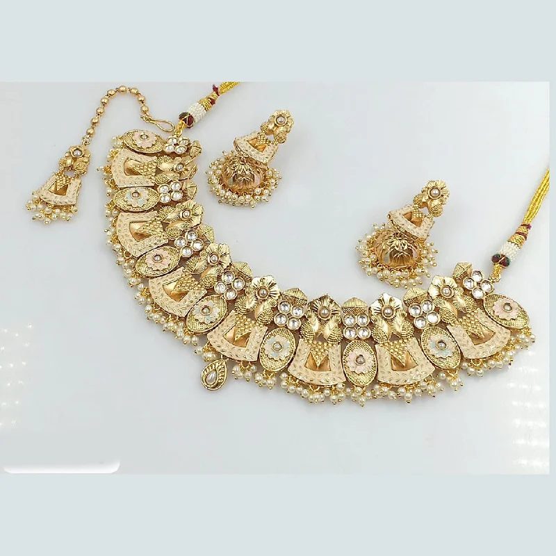 women’s stacking necklaces-Rani Sati Jewels Gold Plated Meenakari and Kundan Necklace Set