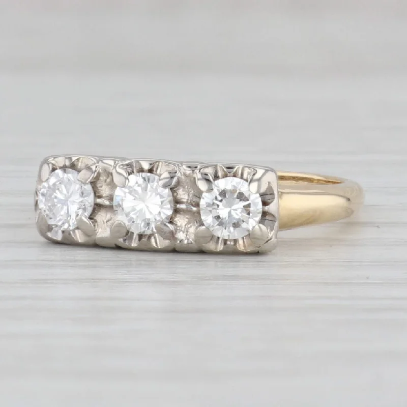 women’s minimalist engagement rings-Vintage 0.55ctw VS2 3-Stone Diamond Ring 14k Gold Size 7.25