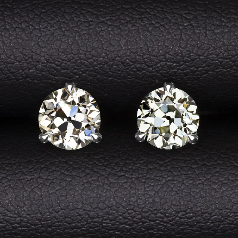 women’s designer earrings-2.39ct OLD EUROPEAN CUT DIAMOND STUD EARRINGS GIA CERTIFIED VS1 VINTAGE PAIR