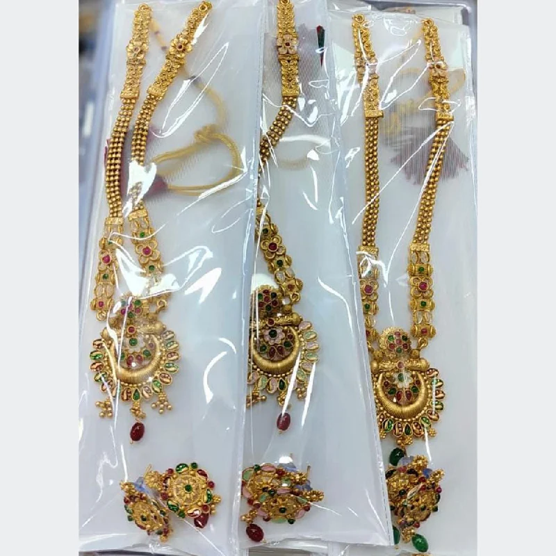 women’s long chain necklaces-Kavita Art Gold Plated Pota Stone Long Necklace Set ( Assorted Desing Piece -1)