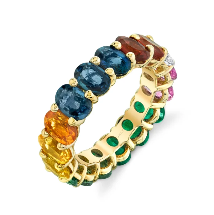 women’s sparkling rings-RAINBOW OVAL ETERNITY BAND